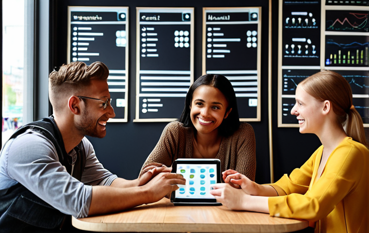 **
A diverse group of people sitting in a modern café, some looking contemplative, others smiling and engaged in conversation. Subtle thought bubbles above their heads hint at unspoken desires and needs. In the background, a marketer is observing them with a tablet displaying data charts. The overall mood should be insightful and curious.
**